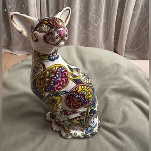 Vintage Portmeirion 'Cool Catz' Porcelain Paisley Cat 18K gold Paul Cardew